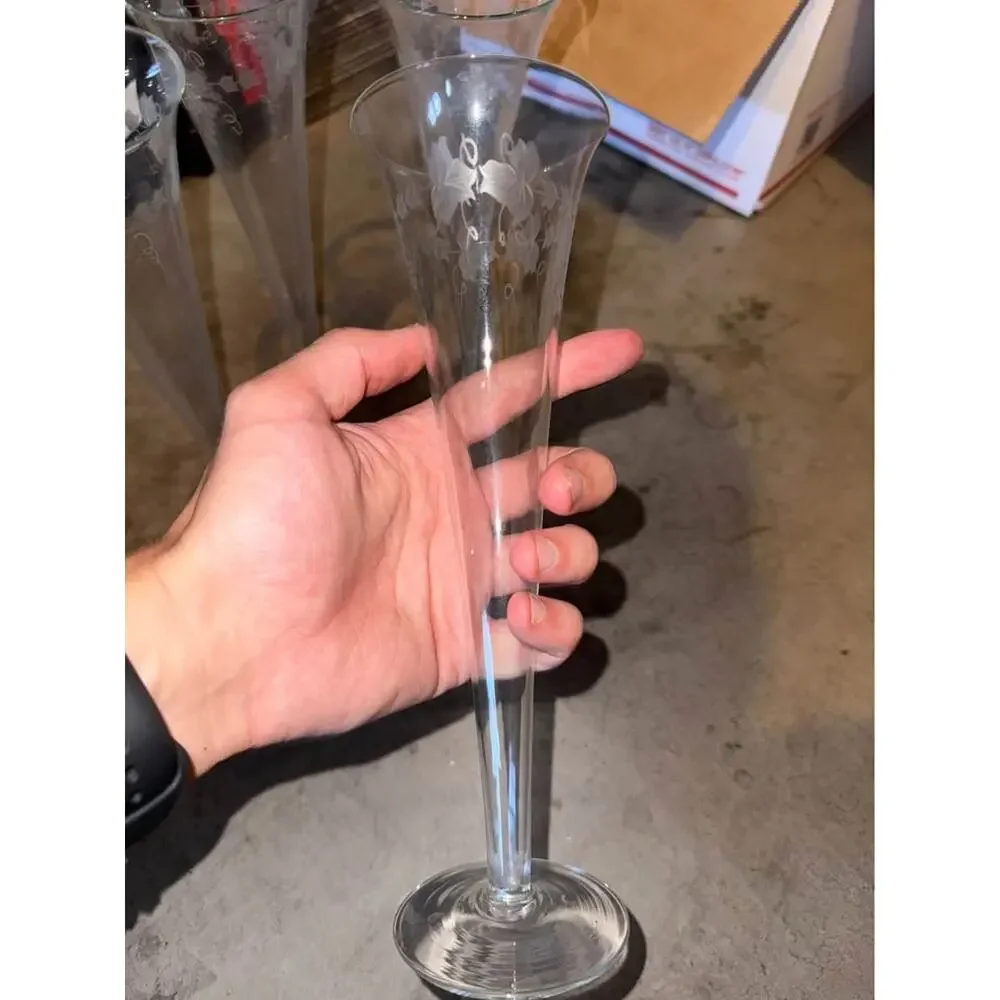 Set of 4 Etched Grape and Leaf Champagne Flutes - $40